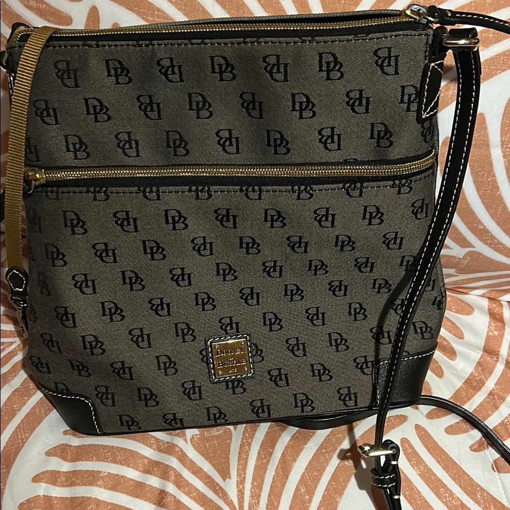 Dooney & Bourke Gray Monogram Crossbody Bag with Gold Accents